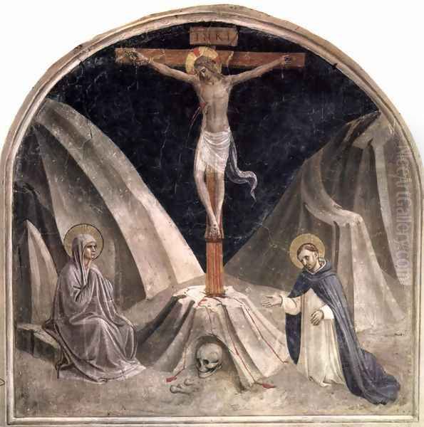 Crucifixion with Mary and St. Dominic, Golgathaberg and skull Adams Oil Painting by Angelico Fra