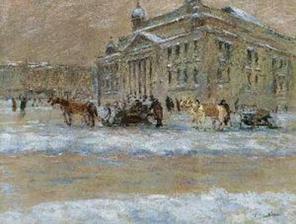 Pferdeschlitten Vor Der Berliner Oper Unter Den Linden Oil Painting by Franz Skarbina