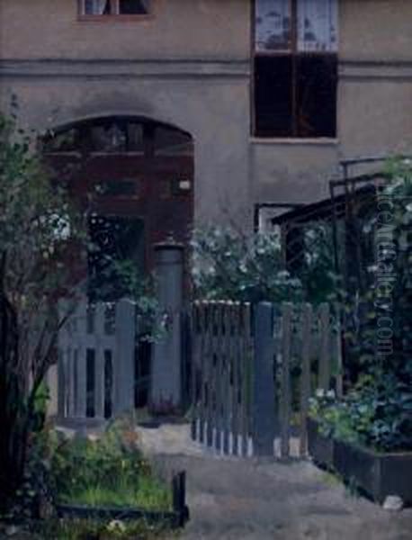 Berliner Hinterhof Oil Painting by Franz Skarbina