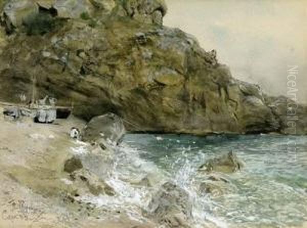 Der Strand Von Marina Piccola Auf Capri Oil Painting by Franz Skarbina