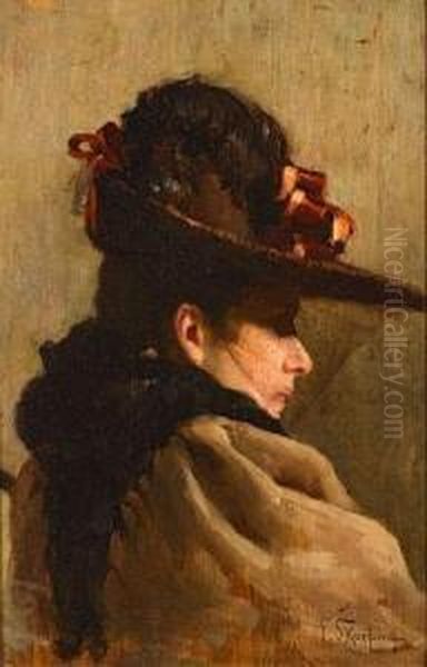 Portrait De Femme Au Chapeau. Oil Painting by Franz Skarbina