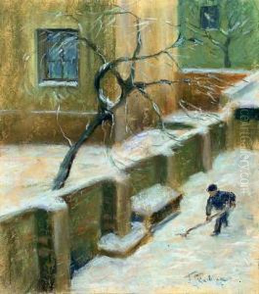 Hinterhof Im Schnee Oil Painting by Franz Skarbina