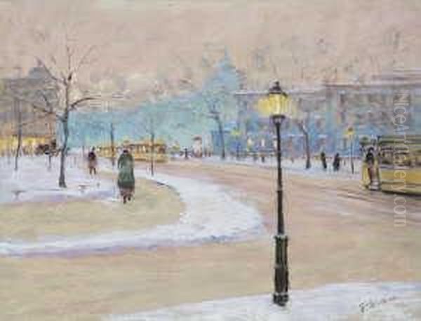 Ein Winterlicher Spatnachmittag In
 Berlin. Oil Painting by Franz Skarbina