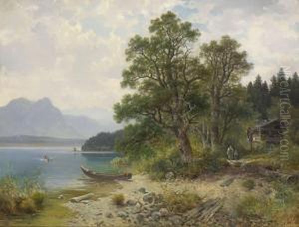 Am Ufer Des Chiemsees Oil Painting by Ludwig Skell