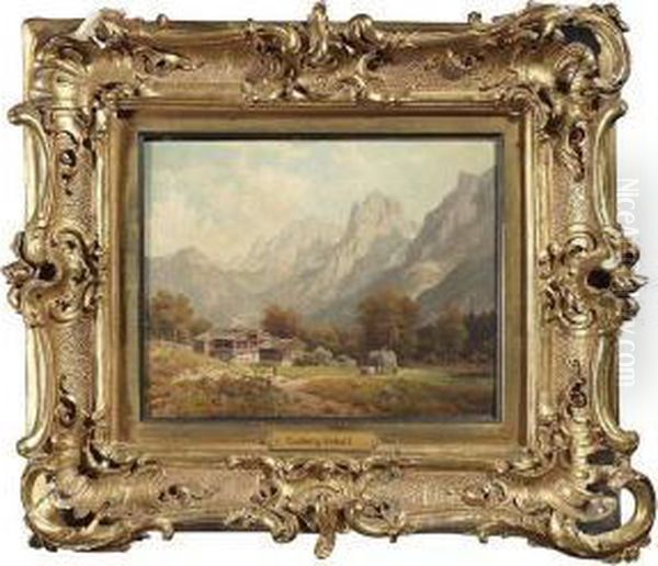 Mountainous Landscape In Tyrol, 
Austria. Summery Lakeside Near Munich. A Pair. Oil/panel, Both Of Them 
Signed, Verso On Old Labels Inscribed. Cf. Boetticher, Friedrich Von, 
Malerwerke Des Neunzehnten Jahrhunderts, Volume Ii,2 P Oil Painting by Ludwig Skell