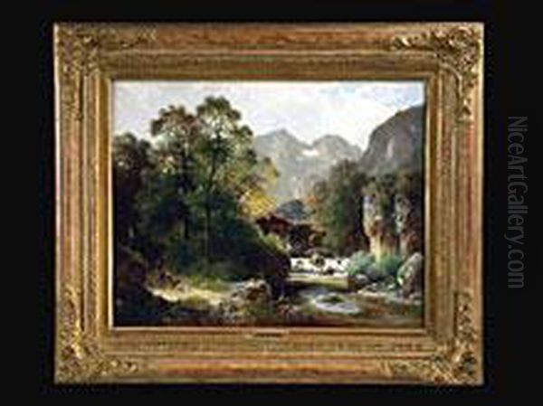 Berglandschaft Mit Gebirgsmuhle Oil Painting by Ludwig Skell