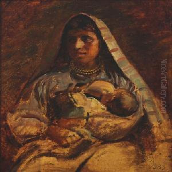 Mother Breastfeeding Her Child Oil Painting by Joakim Skovgaard