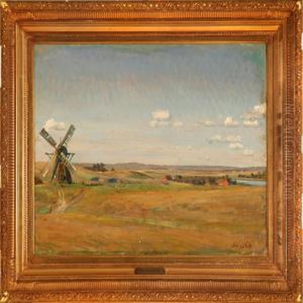 Danish Summer Landscape With A Mill Oil Painting by Joakim Skovgaard