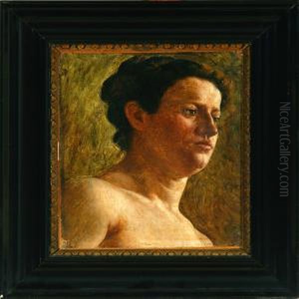 Woman With Her Hair Taken Up And
 Naked Torso. Study. Unsigned. Inscribed Verso Joakim Skovgaard Oil Painting by Joakim Skovgaard