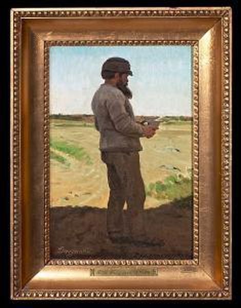 ?: A Farmer On His Field. Unsigned. Indicated Skovgaard Oil Painting by Joakim Skovgaard