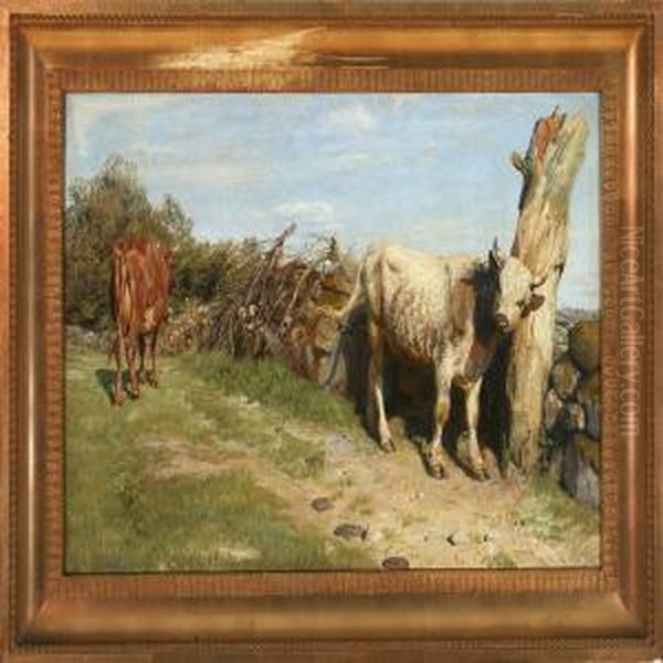 Untethered Cattle Oil Painting by Niels Skovgaard