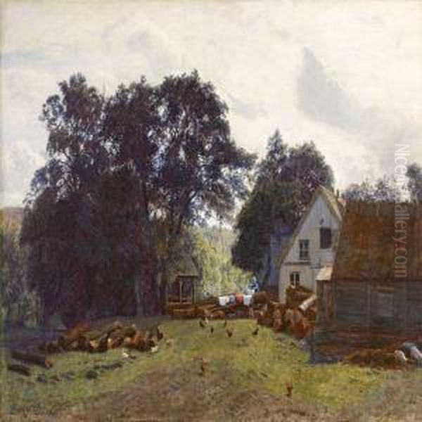 Sloret Solskin Over En Gammel Vandmolle I Halland Oil Painting by Niels Skovgaard