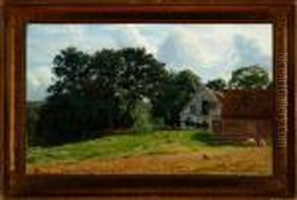 A Farm Scenery Oil Painting by Niels Skovgaard