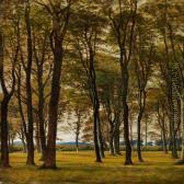 A Summer's Day With Tall, Slim Trees Along Tan Inlet Oil Painting by Peter Christian T. Skovgaard