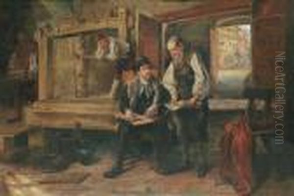 In Guttenberg's Printing Shop Oil Painting by Jan Skramlik