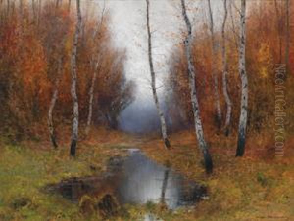 Bosco Di Betulle Con Stagno Oil Painting by Ludvig Skramstad