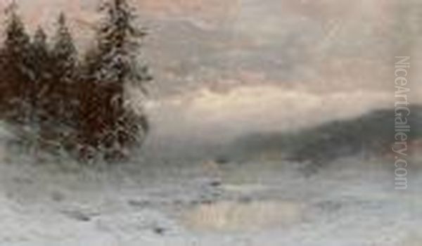 Verschneite Winterlandschaft Oil Painting by Ludvig Skramstad