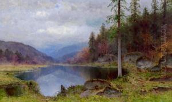 Ampio Paesaggio Con Bosco E Lago Oil Painting by Ludvig Skramstad