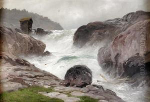 Vattenfall Oil Painting by Ludvig Skramstad