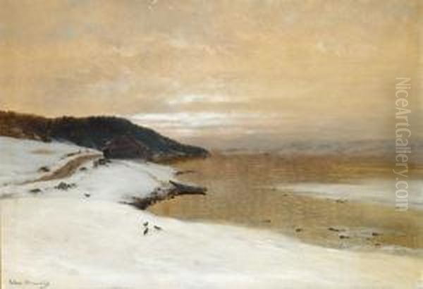 Fjordlandskap, Vinter Oil Painting by Ludvig Skramstad