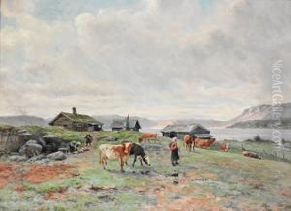 Morgenstemning Pa Holmvassbu 1915 Oil Painting by Christian Eriksen Skredsvig