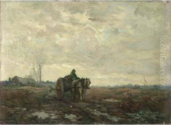 A Horse Drawn Cart On A Sand Path by Frans Slager