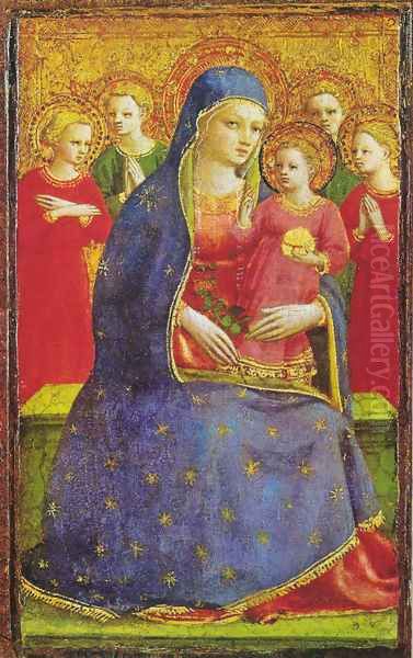 Virgin with the child and four angels Oil Painting by Angelico Fra