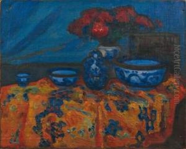 Nature Morte Aux Plats Bleus Oil Painting by Wladyslaw Slewinski