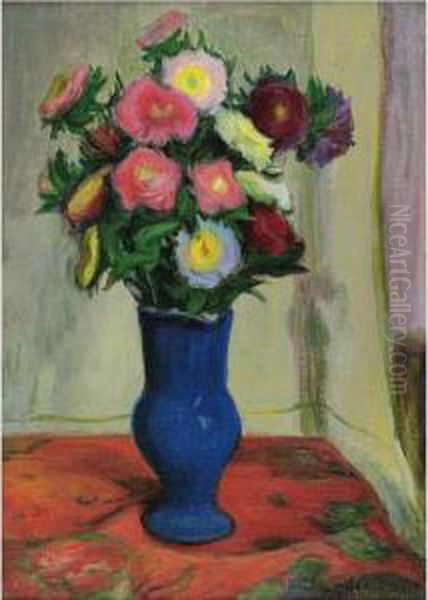 Vase De Fleurs Oil Painting by Wladyslaw Slewinski