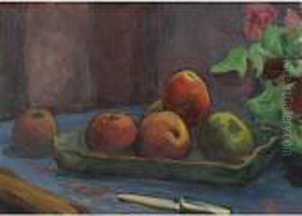 Pommes Au Couteau Et Pot De Begonias Oil Painting by Wladyslaw Slewinski