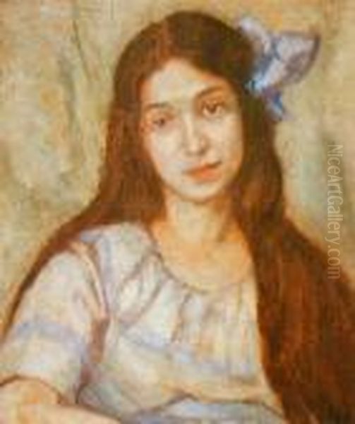 Dziewczyna Z Kokarda Oil Painting by Wladyslaw Slewinski