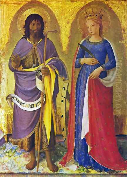 Triptych of Perugia. The Saints John the Baptist and Catherine of Alexandria Oil Painting by Angelico Fra