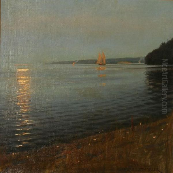 Midsummer Eve, Koge Bay, Denmark Oil Painting by Harald Slott-Moller