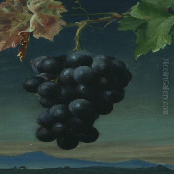 Bunch Of Grapes, In The Background Landscape Oil Painting by Harald Slott-Moller