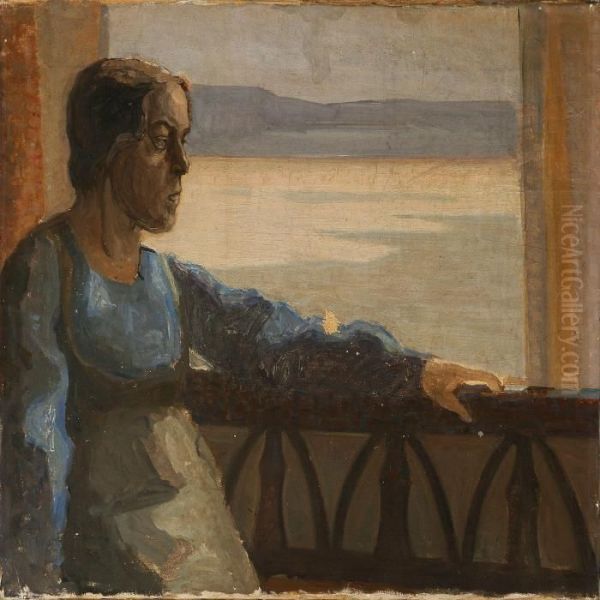 Portrait Of A Woman Sitting At A Window Oil Painting by Harald Slott-Moller