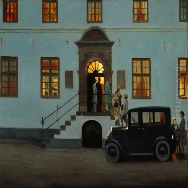 The Guests Arearriving At Engelholm Castle Oil Painting by Harald Slott-Moller