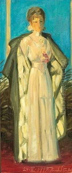 Portrait Of A Standing Woman Oil Painting by Harald Slott-Moller