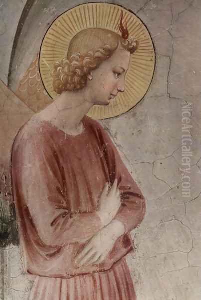 Preaching with St. Dominic; detail Annunciation angel Oil Painting by Angelico Fra