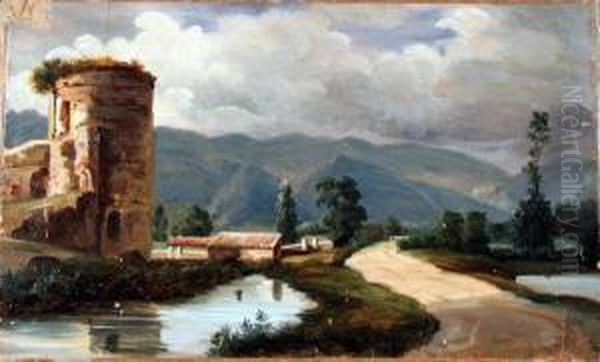 Torre Di Cicerone Presso L'isola Di Sora Oil Painting by Gabriele Smargiassi