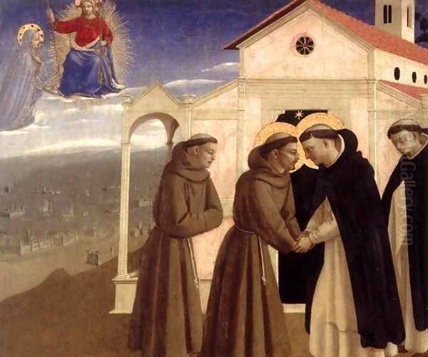 Meeting of St Francis and St Dominic Oil Painting by Angelico Fra