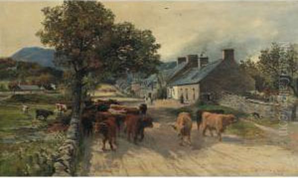 The Halt Of The Herd, Strathyre Oil Painting by John Smart