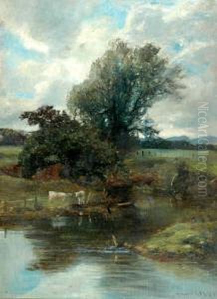 Rsa. Rsw. Rba Willows On The 
Poo Burn, Mentieth, Signed Oil On Canvas Board, Dated 1895, 46x30cm Oil Painting by John Smart