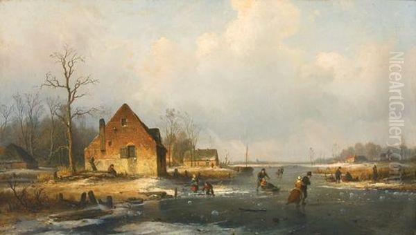 Skating On A Pond Oil Painting by Louis Smets