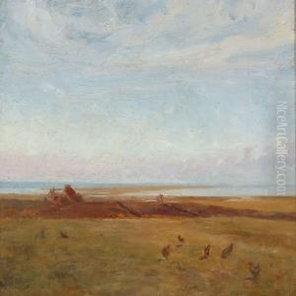 Landscape With Free-range Chickens Oil Painting by Hans Ludvig Smidth