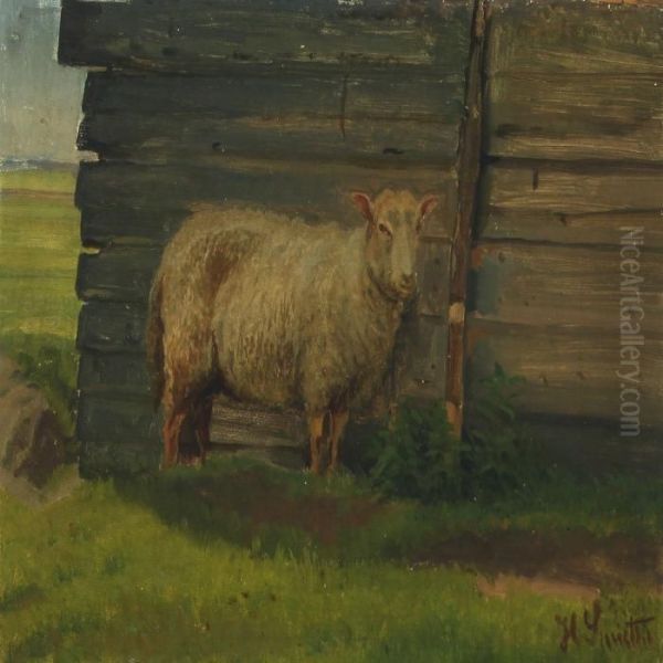 Landscape With Sheep By House Oil Painting by Hans Ludvig Smidth