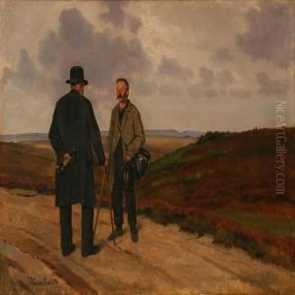 A Chat On The Road Oil Painting by Hans Ludvig Smidth