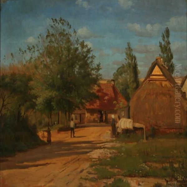 Gade I En Jydsk Landsby Oil Painting by Hans Ludvig Smidth