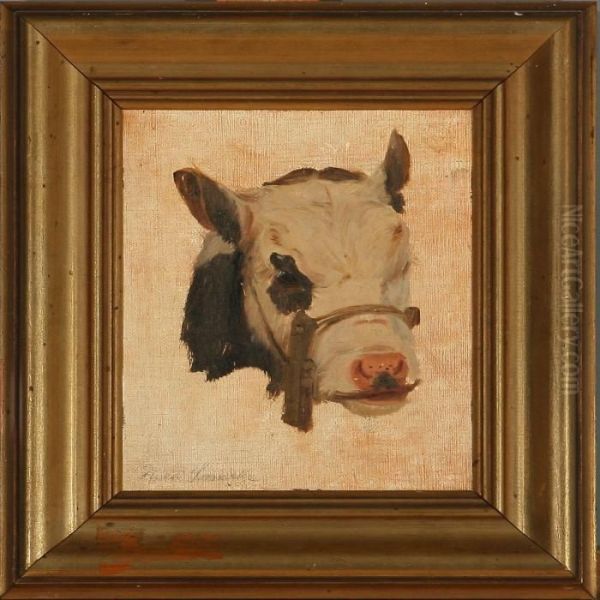 A Calf Oil Painting by Hans Ludvig Smidth