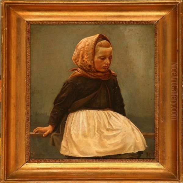 Little Girl With Anapron Oil Painting by Hans Ludvig Smidth