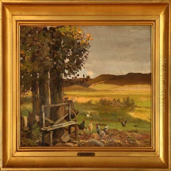 Landscape With Hen Oil Painting by Hans Ludvig Smidth